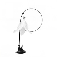 钢丝长杆逗猫棒强力吸盘带羽毛铃铛替换头耐咬猫玩具自嗨解闷