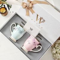 物取蝴蝶兰花马克杯礼盒装对杯下午茶茶杯乔迁结婚 蝴蝶兰系列马克杯对杯-白金礼盒