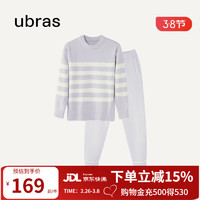 Ubras 陈都灵同款慕斯绒条纹保暖加绒睡衣冬季女家居服套装 女款圆领-柔灰紫色 M