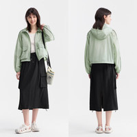 森马（Semir）外套女短款质感连帽撞色2024夏季宽松防晒夹克小个子109324108008 绿色调00444 XS