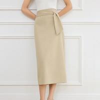 范思蓝恩灰色直筒半身裙女2025春季设计感腰带装饰a字裙1216 浅卡其 XL