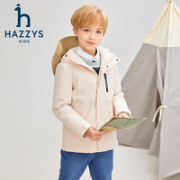哈吉斯 品牌  男童三防透气厚实连帽厚风衣 奶油色 165