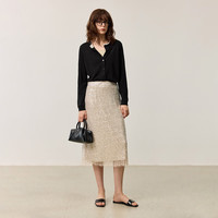 丽丽LILY秋女装优雅重工亮片拼接立体蕾丝氛围感直筒半身裙女 120浅粉 L