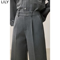 丽丽LILY冬女装格雷系磨毛加厚高腰通勤休闲阔腿裤西装裤女 501灰色 XL