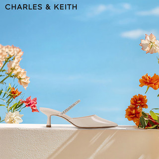 CHARLES & KEITH CHARLES&KEITH24春亮钻一字带尖头高跟穆勒拖鞋CK1-60920353 Cream奶白色 36