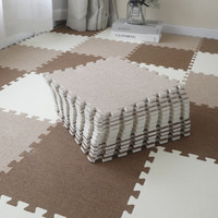 普利赛拉 MQ46 棉麻拼接地垫飘窗垫泡沫地板 10片装：米白+驼色+咖啡