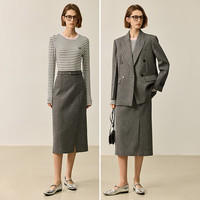 丽丽LILY冬女装格雷系优雅斜纹绵羊毛高腰显瘦铅笔裙半身裙女 501灰色 L