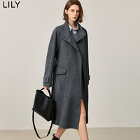 丽丽LILY冬新款女装格雷系绵羊毛含骆驼绒桑蚕丝极简风双面呢大衣 501