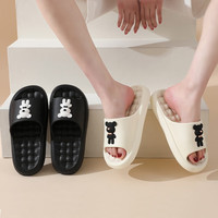 惠夫人 拖鞋女外穿夏季凉拖防滑一字拖室内家用软底男 领结熊 黑色 42-43 (适合41-42码穿)