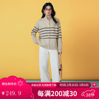 Basic House/百家好Polo领条纹针织开衫2025春季流行撞色毛衣外套 白色 S