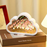 赟娅云朵郁金香花海小夜灯diy手工花束摆件闺蜜高级感 粉色郁金香小夜灯【关灯是镜子】