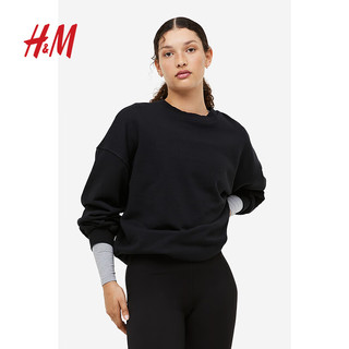 H&M 女装运动卫衣秋季舒适宽松纯棉简约套衫1075451 黑色 160/88