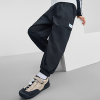 迪士尼（Disney）童装男女童工装长裤子2025年春秋加绒儿童耐磨休闲运动休闲裤 黑 110