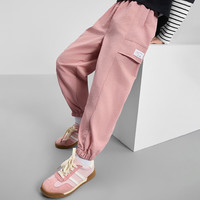 迪士尼（Disney）童装男女童工装长裤子2025年春秋加绒儿童耐磨休闲运动休闲裤 粉 130