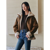 太平鸟女装短外套美拉德机车服衣外套女冬时尚美式夹克 棕色 L