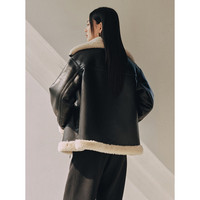 太平鸟女装短外套美拉德机车服衣外套女冬时尚美式夹克 黑色 S