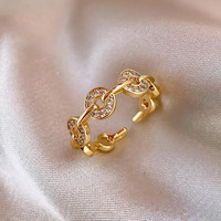 珍宝银楼 首饰钱币戒指女时尚个性ins小众设计指环开口素圈食指戒高级感