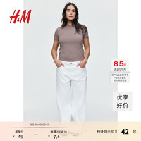 H&M 女装T恤2025年春季新款休闲简约柔软弹力棉质汗布修身T恤1260200 深米灰色 L 170/104