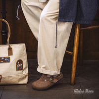 马登（Maden）疯马皮穆勒鞋复古懒人外穿半拖男鞋春季厚底软木包头休闲拖鞋 蜜蜡色 38