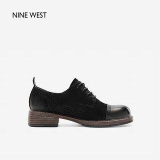 NINE WEST/玖熙小皮鞋女英伦风复古雕花百搭单鞋 NP486016CZ 黑色38