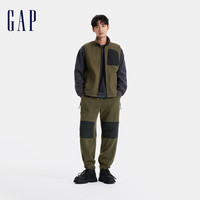 GAP男女装2024秋冬防静电远红外发热摇粒绒立领马甲637667 军绿色 2XL (185/104A亚洲尺码)