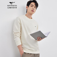 七匹狼长袖T恤男士卫衣男春秋款圆领简约休闲弹力长T打底体恤衫男装上衣 801(米白)-升级款 4XL (190) 104A 190/104A/XXXXL