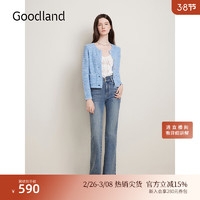 音儿 Goodland美地 女装春季法式优雅短款圆领羊毛混纺针织开衫