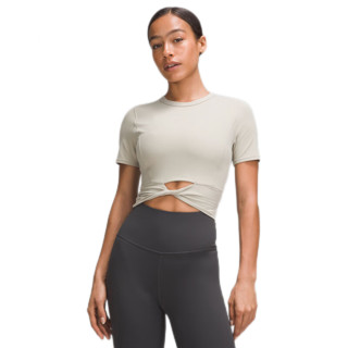 lululemon丨Cropped Nulu™ 女士短款下摆扭结短袖 T 恤 LW3IF8S 生亚麻色 S /6