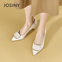 卓诗尼粗跟玛丽珍女鞋2025春秋通勤百搭圆头单鞋复古时装鞋子 米白色【时尚方扣】跟高5.5cm 37