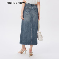 红袖奥莱秋季女装撞色贴标开叉一粒扣牛仔半身裙 牛仔蓝071 M