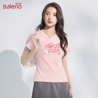 班尼路（Baleno）正肩紧身短袖T恤女2025年夏季圆领修身显瘦可爱百搭时尚气质上衣 黑/兔子蛋糕 2XL