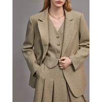 ELLE法式设计感宽松复古西装外套女2024春装通勤风上衣 金色(西装） L