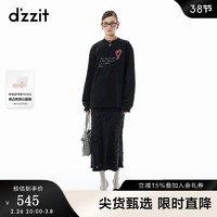 地素 d'zzit DZZIT地素长袖T恤2024秋季手绘印花设计上衣女 黑色 S