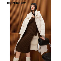 红袖通勤针织半身裙冬季女装 罗纹拼接H型气质中长裙 摩卡棕082 L