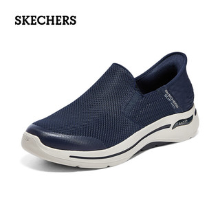 斯凯奇（Skechers）男鞋透气网面闪穿鞋2025春季缓震舒适轻便一脚蹬百搭休闲鞋 NVY海军蓝色 42