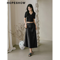 红袖奥莱夏季女装国风提花侧拉半身裙 黑050 M