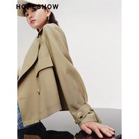 红袖奥莱春季女装箱型双排扣双层领短风衣 卡其038 XS