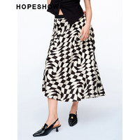 红袖奥莱春季女装不规则压褶棋盘格半身裙 变形棋盘格966 L