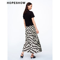 红袖奥莱春季女装不规则压褶棋盘格半身裙 变形棋盘格966 XS