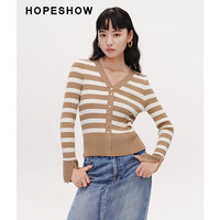 红袖奥莱春季女装肌理感条纹V领套头针织衫 咖啡条721 2XL