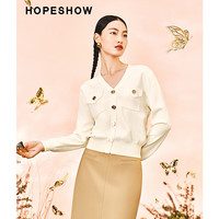 红袖奥莱春季女装香风金属扣装饰V领套头针织衫 米白004 2XL