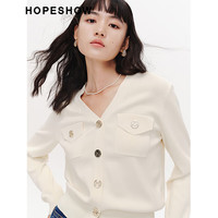 红袖奥莱春季女装香风金属扣装饰V领套头针织衫 米白004 L