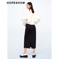 红袖奥莱春季女装纯色金属扣铅笔半身裙 黑050 S