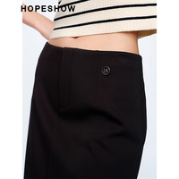 红袖奥莱春季女装纯色金属扣铅笔半身裙 黑050 M