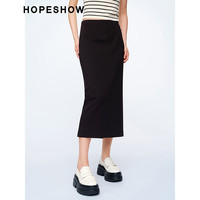 红袖奥莱春季女装纯色金属扣铅笔半身裙 黑050 XL