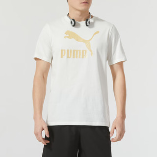 彪马（PUMA）t恤男短袖 2025夏季圆领T恤透气上衣白色纯棉男装短袖t男 625824-65/白色金标 2XL