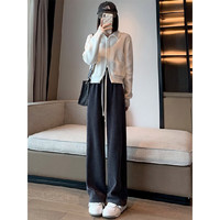 拉夏贝尔（La Chapelle）休闲裤女2025春夏季高腰垂坠感抽绳运动裤子女 粉红色 L