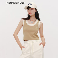 红袖奥莱春季女装字母印撞色边U领套头针织背心 拿铁咖啡081 S