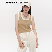 红袖奥莱春季女装字母印撞色边U领套头针织背心 拿铁咖啡081 XL