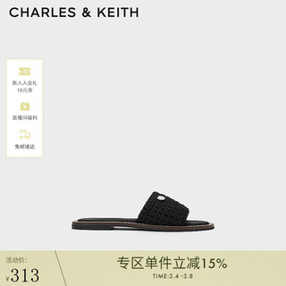 CHARLES & KEITH 女士编织一字平底拖鞋 CK1-70580229